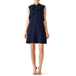 Marni Navy Ruffled Cross Silk Mini Dress